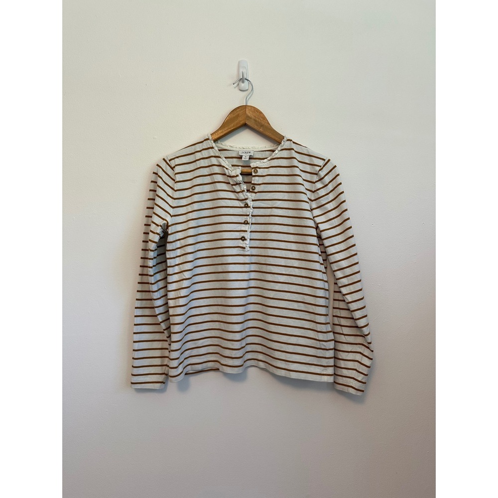 J.Crew Striped Ruffle-Collar Henley Long Sleeve T-Shirt | Size Small